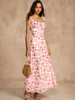 New Printed Backless Tie Flowy Dress Vacation Dresses|Summer Dresses
