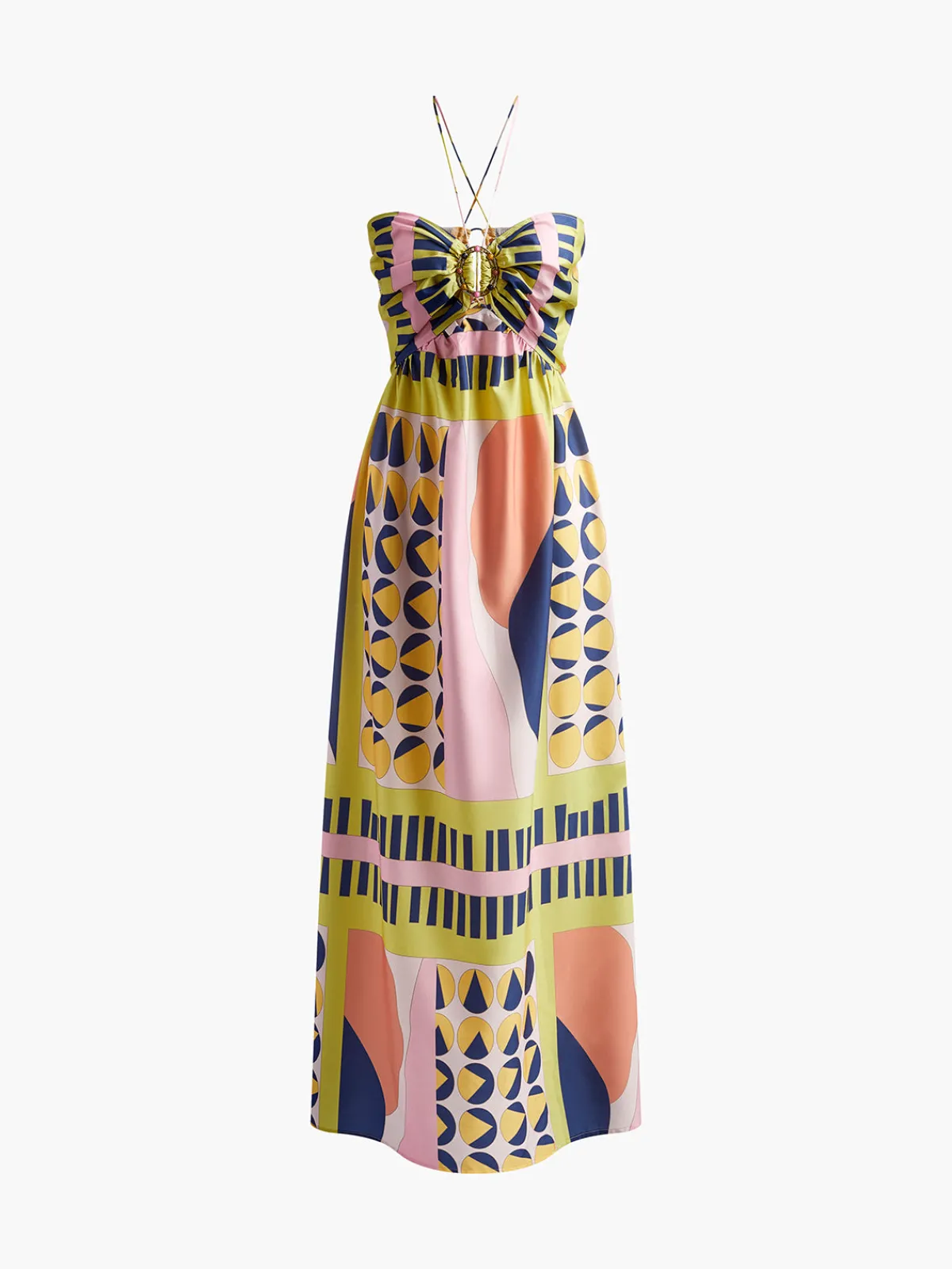 Clearance Printed Cutout Lace Up Pleated Dress Casual Dresses|Cocktail & Party Dresses