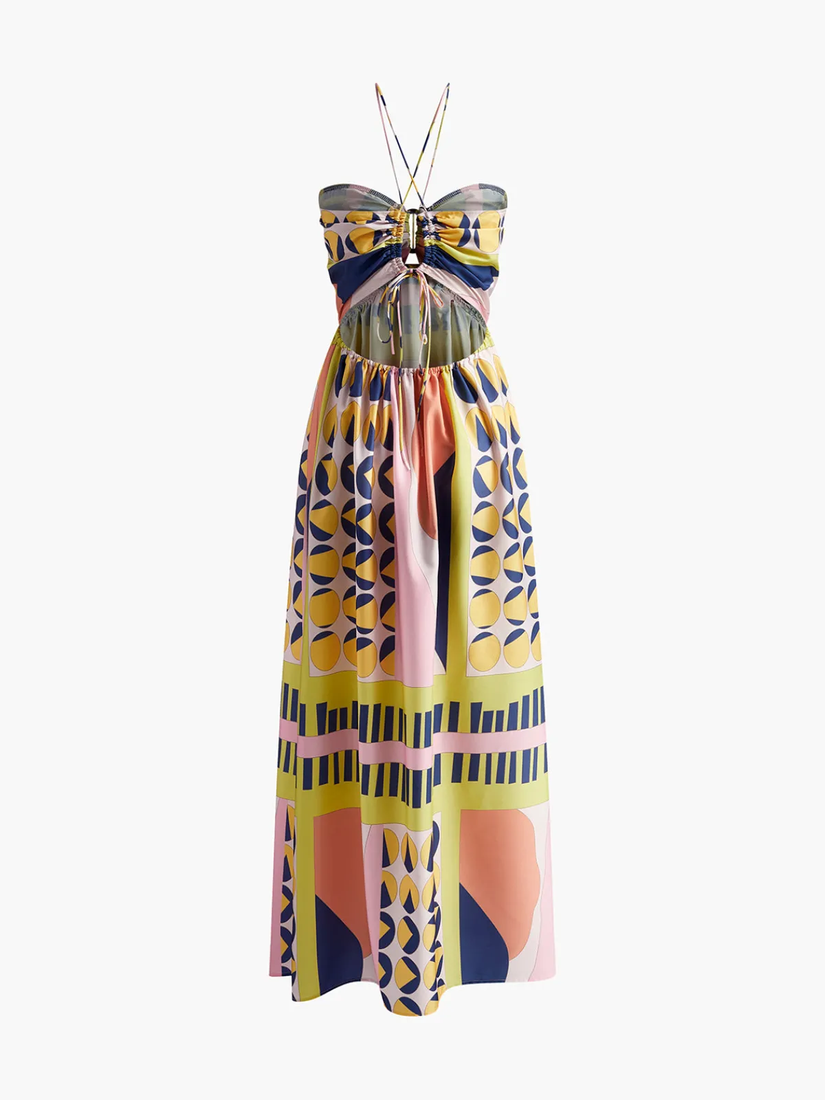 Clearance Printed Cutout Lace Up Pleated Dress Casual Dresses|Cocktail & Party Dresses