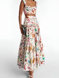Printed Pleated Skirt Set Skirt Sets|Long Sleeve Sets