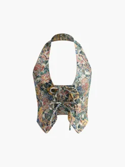 New Printed Sexy Halter Tie Front Vest Outerwear|Vests