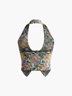 New Printed Sexy Halter Tie Front Vest Outerwear|Vests