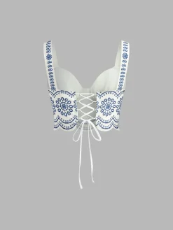 Online Printed Sleeveless Tie Back Skirt Set Skirt Sets|Long Sleeve Sets