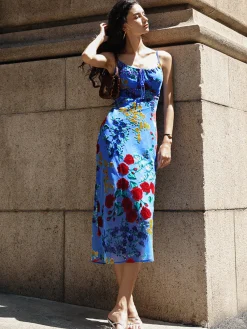 Hot Printed Spaghetti Strap Midi Dress Casual Dresses|Summer Dresses