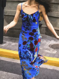 Hot Printed Spaghetti Strap Midi Dress Casual Dresses|Summer Dresses
