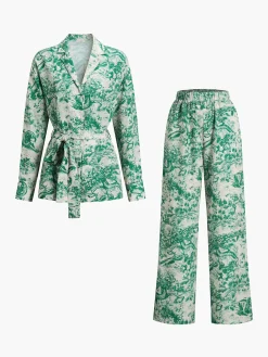 Clearance Printed Tie Up Pants Set Pants Sets|Matching Sets