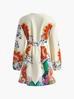 Sale Printed V-Neck Lantern Sleeves Short Dress Dresses