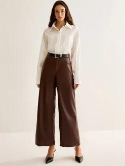 Clearance PU Leather Belted Straight Pants Pants|Bottoms