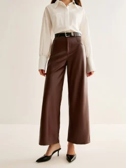 Clearance PU Leather Belted Straight Pants Pants|Bottoms