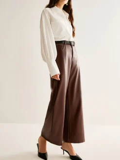 Clearance PU Leather Belted Straight Pants Pants|Bottoms