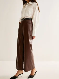 Clearance PU Leather Belted Straight Pants Pants|Bottoms