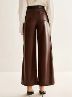 Clearance PU Leather Belted Straight Pants Pants|Bottoms