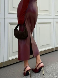 Online PU Leather Slit Skirt Skirts|Bottoms