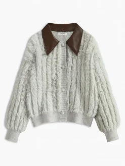 Outlet PU-Collar High Stretch Fuzzy Cardigan Cardigans|Sweaters & Cardigans