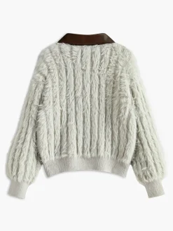 Outlet PU-Collar High Stretch Fuzzy Cardigan Cardigans|Sweaters & Cardigans
