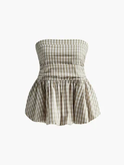 Online Puff Shirred Plaid Tube Top Tank Tops & Camis|Tops