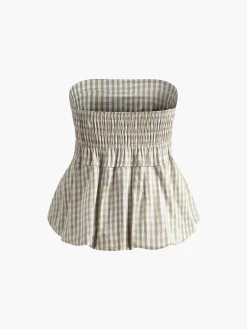 Online Puff Shirred Plaid Tube Top Tank Tops & Camis|Tops
