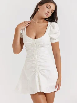 Online Puff Sleeve Short Shirt Dress Casual Dresses|Vacation Dresses