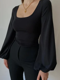 Puff Sleeve Square Neck Blouse Sweater Tops|Blouses & Shirts