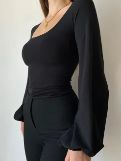 Puff Sleeve Square Neck Blouse Sweater Tops|Blouses & Shirts
