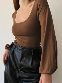 Puff Sleeve Square Neck Blouse Sweater Tops|Blouses & Shirts