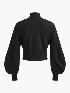 Clearance Puff-Sleeve Denim Panel Slim Jacket Outerwear|Jackets