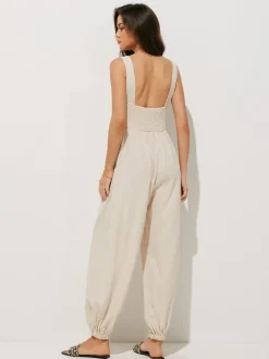 Sale Pure Cotton Backless Tie-Front Jumpsuit White Dresses|Jumpsuits & Rompers