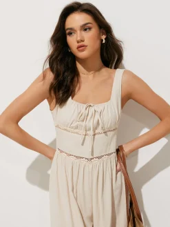 Sale Pure Cotton Backless Tie-Front Jumpsuit White Dresses|Jumpsuits & Rompers