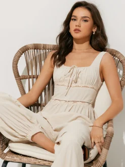 Sale Pure Cotton Backless Tie-Front Jumpsuit White Dresses|Jumpsuits & Rompers