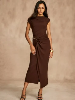 Discount Pure Cotton Cap Sleeve Draped Dress Casual Dresses|Summer Dresses