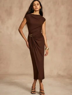 Discount Pure Cotton Cap Sleeve Draped Dress Casual Dresses|Summer Dresses