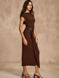 Discount Pure Cotton Cap Sleeve Draped Dress Casual Dresses|Summer Dresses
