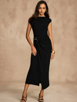 Discount Pure Cotton Cap Sleeve Draped Dress Casual Dresses|Summer Dresses