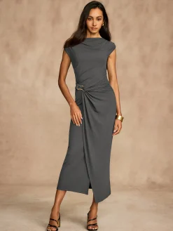 Discount Pure Cotton Cap Sleeve Draped Dress Casual Dresses|Summer Dresses