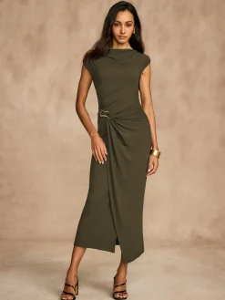 Discount Pure Cotton Cap Sleeve Draped Dress Casual Dresses|Summer Dresses