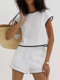 Clearance Pure Cotton Contrast Trim Shorts Set Shorts Sets|Shorts