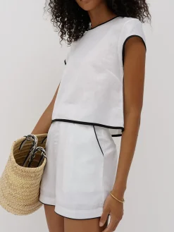 Clearance Pure Cotton Contrast Trim Shorts Set Shorts Sets|Shorts