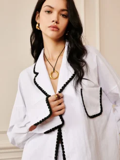 Outlet Pure Cotton Contrast Trim Lapel Shirt Long Sleeve Sets|Blouses & Shirts
