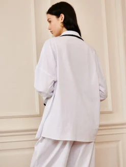 Outlet Pure Cotton Contrast Trim Lapel Shirt Long Sleeve Sets|Blouses & Shirts