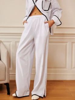 Sale Pure Cotton Contrast Trim Cozy Pants Long Sleeve Sets|Pants