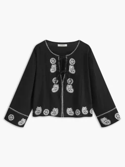 Outlet Pure Cotton Embroidery Tie Front Shirt Tops