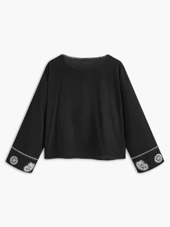 Outlet Pure Cotton Embroidery Tie Front Shirt Tops