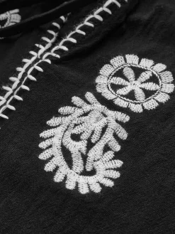Outlet Pure Cotton Embroidery Tie Front Shirt Tops