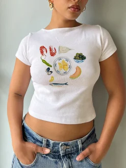 Outlet Pure Cotton Food Printed T-Shirt T-shirts|Tops
