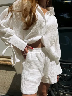 New Pure Cotton Loose Knotted Shorts Set Shorts Sets|Shorts