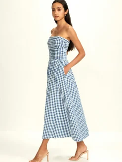Outlet Pure Cotton Plaid Panel Tube Dress Vacation Dresses|Summer Dresses