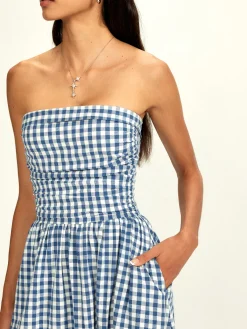 Outlet Pure Cotton Plaid Panel Tube Dress Vacation Dresses|Summer Dresses