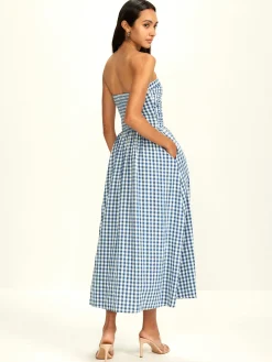 Outlet Pure Cotton Plaid Panel Tube Dress Vacation Dresses|Summer Dresses