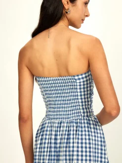 Outlet Pure Cotton Plaid Panel Tube Dress Vacation Dresses|Summer Dresses