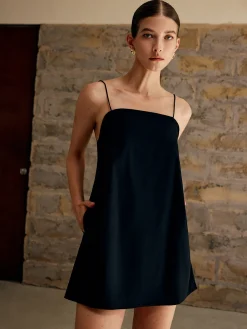 Best Pure Cotton Plain Cami Dress Black Dresses|Casual Dresses